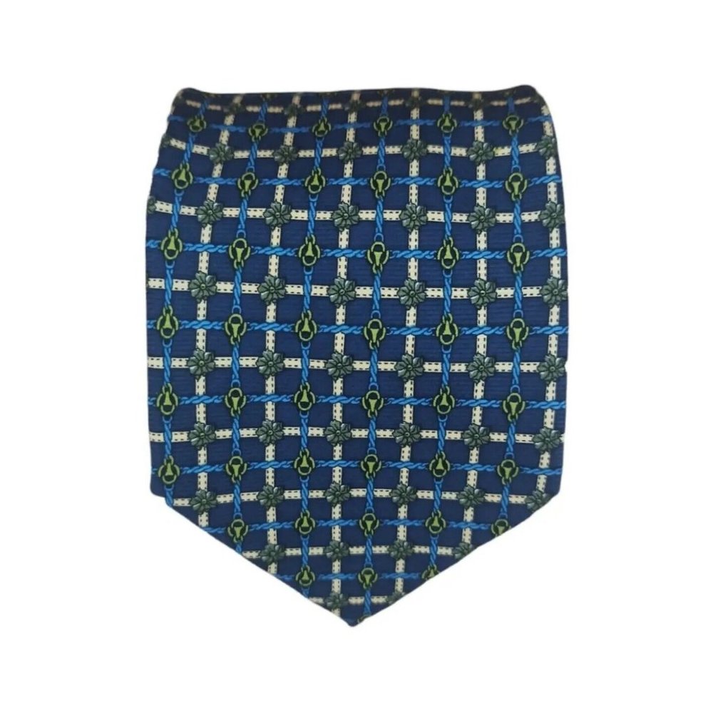 FUMAGALLI Blue Geometric Floral Silk Tie HANDMADE ITALY 59"/ 3.6" EC
